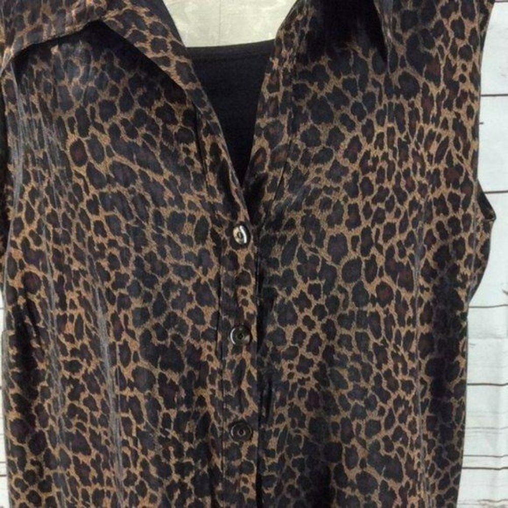 Studio C Plus Blouse Cheetah Print Button Up Down… - image 4